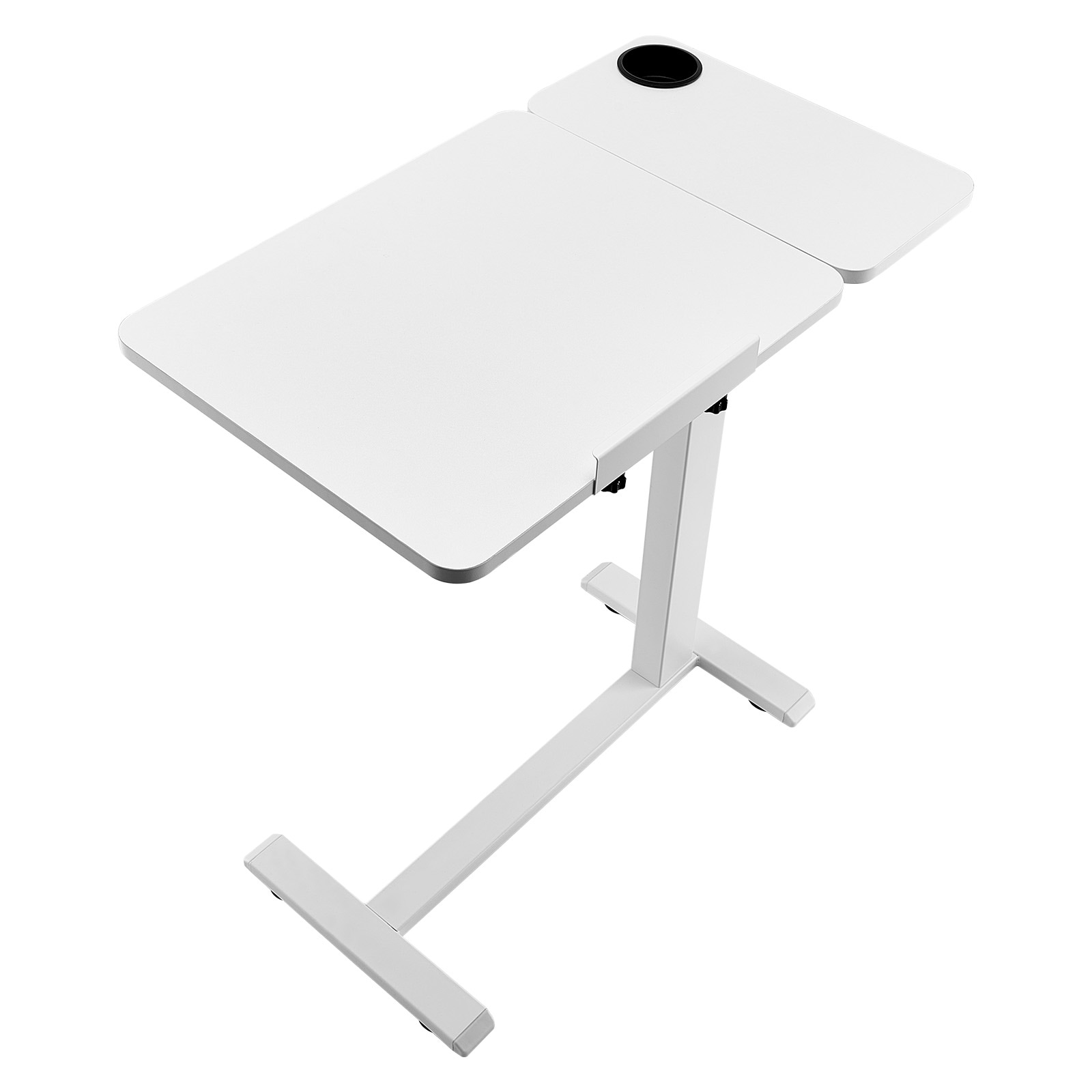 Adjustable Overbed Mobile Bedside Table With Flip Desktop White_voghion.com